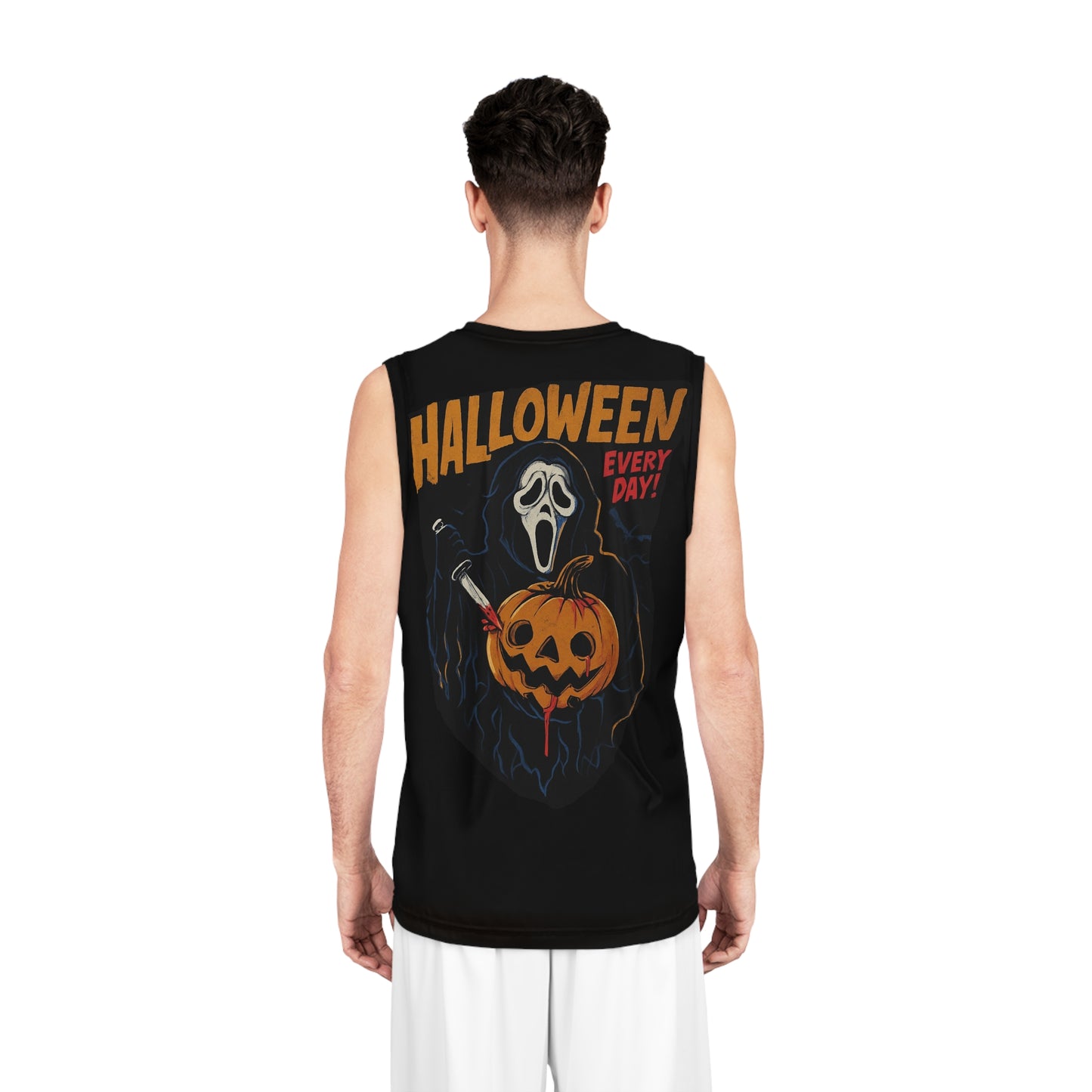 Spooky Halloween Basketball Jersey, AOP Jersey, Ghost Pumpkin Sportswear, Horror Fan Apparel, Unique Gift for Halloween Lovers